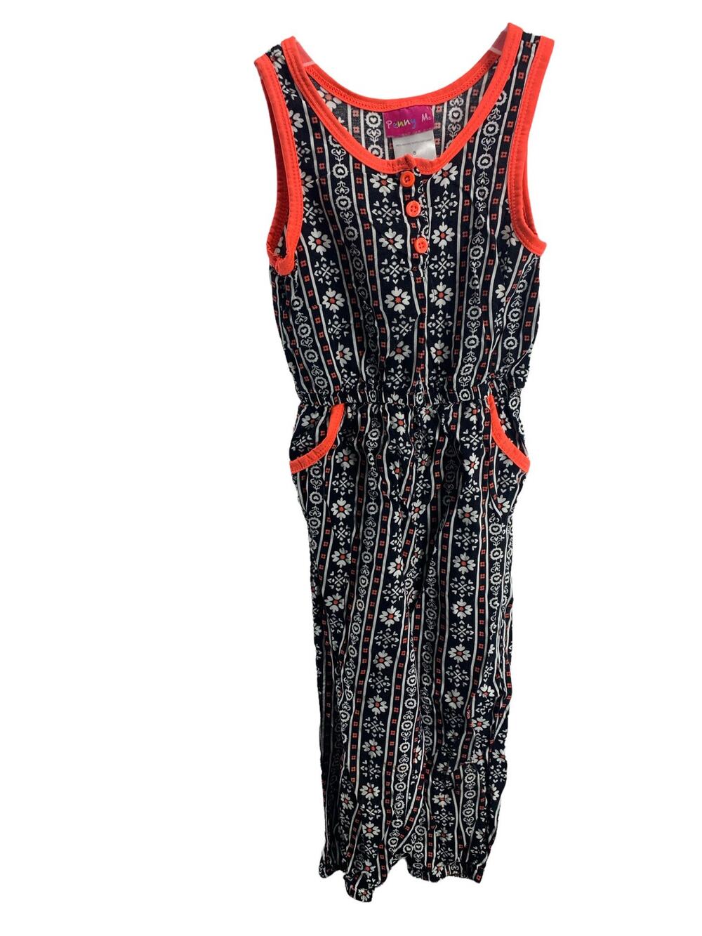 Penny M Girls' Black White Orange Printed Sleeveless Jumpsuit Youth Size 5